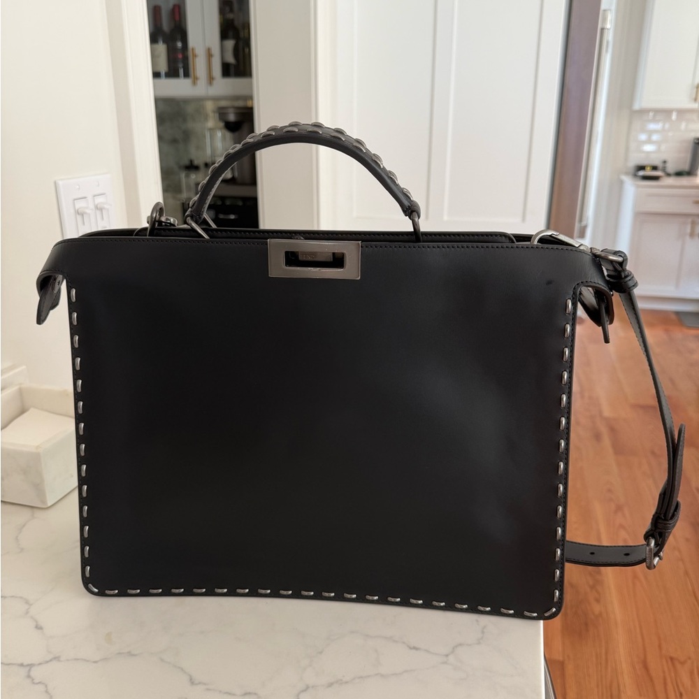 Fendi Peekaboo Black Leather Bag with Metal Detail